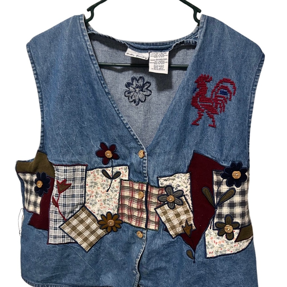 Denim Vest with Patchwork and Tatreez Embroidery